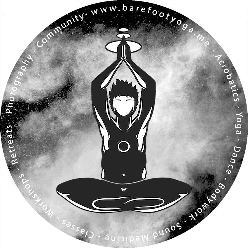 Barefoot Yoga Logo - Kreis mit Mensch im Schneidersitz in der Mitte.
